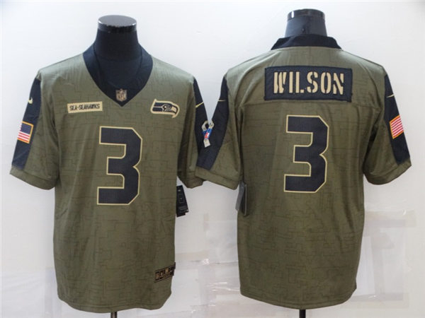 Mens Seattle Seahawks #3 Russell Wilson Nike Olive 2021 Salute To Service Limited Jersey