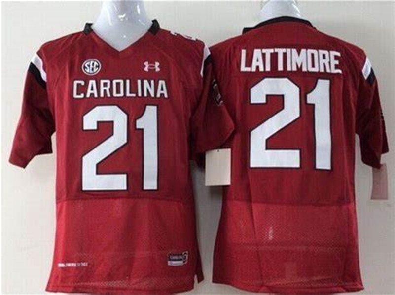 Mens South Carolina Gamecocks #21 Marcus Lattimore Red Under Armour NCAA Football Jersey 