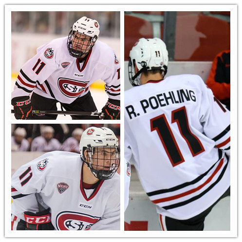 Mens St. Cloud State Huskies #11 Ryan Poehling Stitched CCM White College Hockey Jersey 