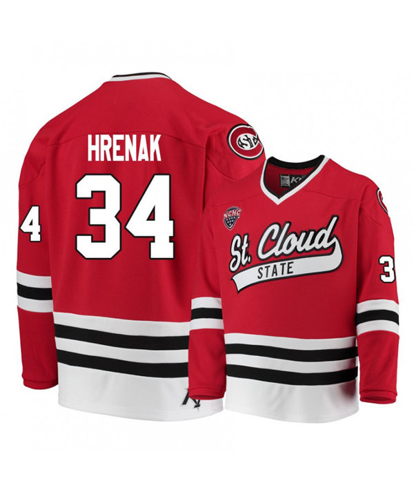 Mens St. Cloud State Huskies #34 David Hrenak Stitched CCM Red Hockey Jersey 