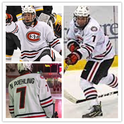 Mens St. Cloud State Huskies #7 Nick Poehling Stitched CCM White College Hockey Jersey 