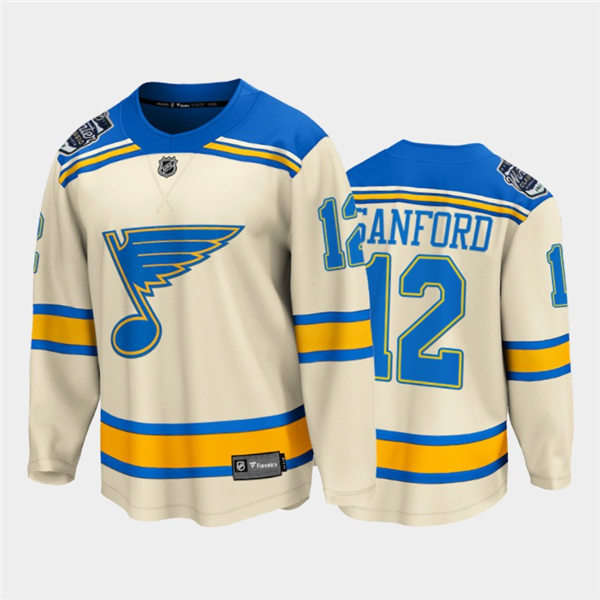 Mens St. Louis Blues #12 Zach Sanford adidas Cream 2022 Winter Classic Edition Jersey Stitched