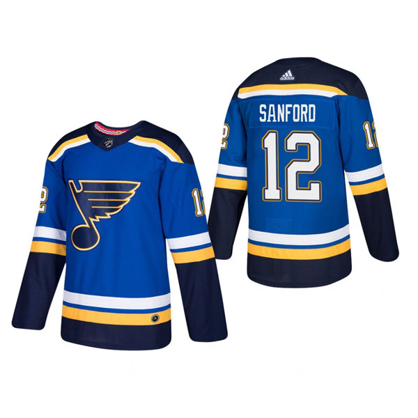 Mens St. Louis Blues #12 Zach Sanford adidas Stitched Home Blue Jersey Stitched
