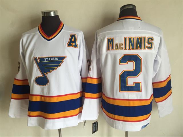 Mens St. Louis Blues #2 Al MacInnis White Throwback CCM Jersey Stitched