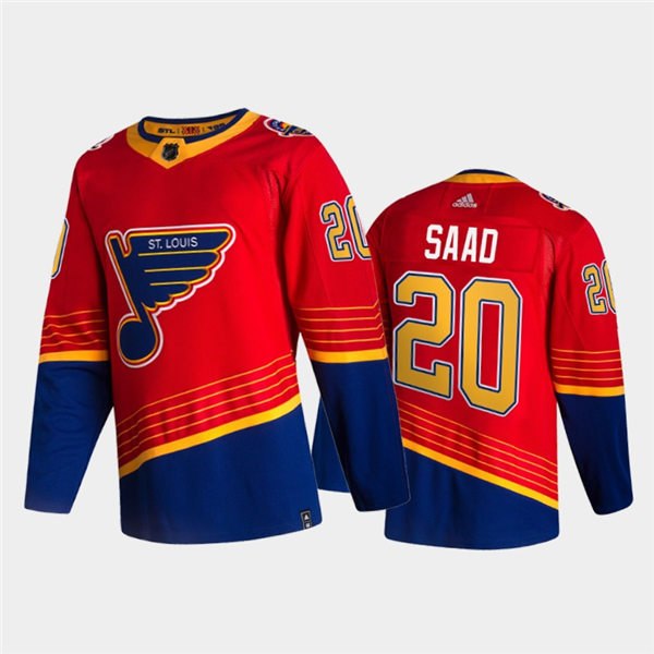 Mens St. Louis Blues #20 Brandon Saad adidas 2021 Red Blue Reverse Retro Jersey Stitched