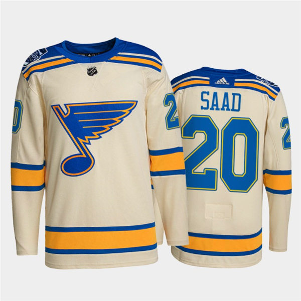 Mens St. Louis Blues #20 Brandon Saad adidas Cream 2022 Winter Classic Edition Jersey Stitched