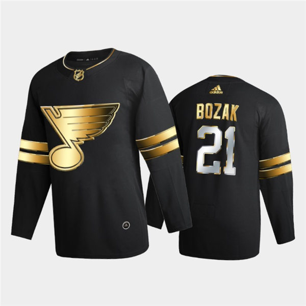 Mens St. Louis Blues #21 Tyler Bozak adidas 2021 Black Golden Edition Black Limited Jersey Stitched
