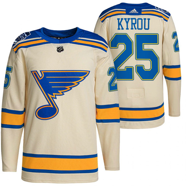 Mens St. Louis Blues #25 Jordan Kyrou adidas Cream 2022 Winter Classic Edition Jersey Stitched