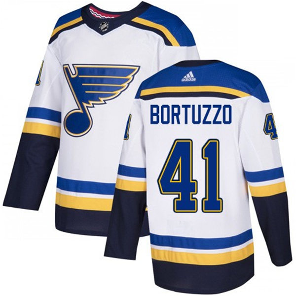 Mens St. Louis Blues #41 Robert Bortuzzo adidas White Away Jersey Stitched