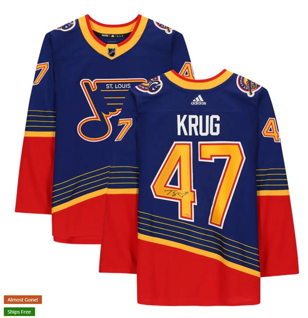 Mens St. Louis Blues #47 Torey Krug adidas Blue Retro 1990's Jersey Stitched