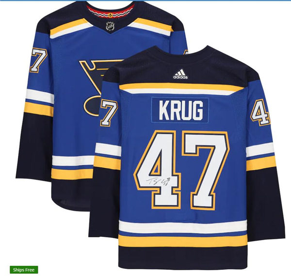 Mens St. Louis Blues #47 Torey Krug adidas Home Blue Jersey Stitched