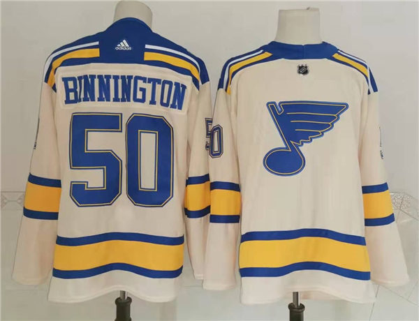 Mens St. Louis Blues #50 Jordan Binnington adidas Cream 2022 Winter Classic Edition Jersey Stitched