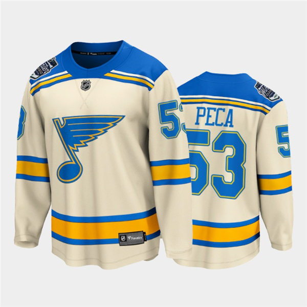 Mens St. Louis Blues #53 Matthew Peca adidas Cream 2022 Winter Classic Edition Jersey Stitched