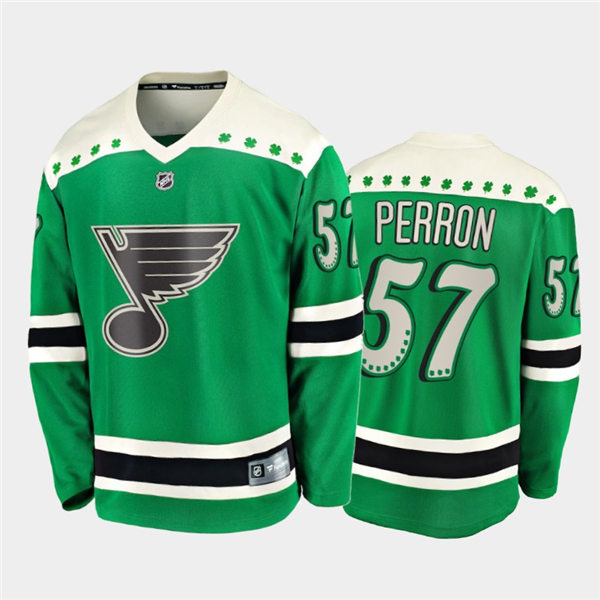 Mens St. Louis Blues #57 David Perron adidas 2021 Green St. Patrick's Day Jersey Stitched