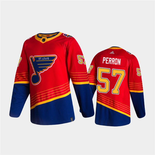 Mens St. Louis Blues #57 David Perron adidas 2021 Red Blue Reverse Retro Jersey Stitched