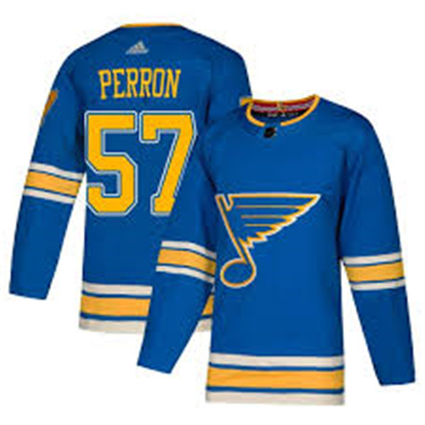 Mens St. Louis Blues #57 David Perron adidas Blue Alternate Jersey Stitched