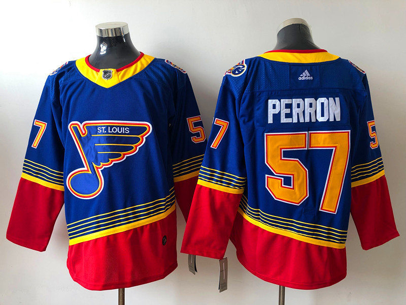 Mens St. Louis Blues #57 David Perron adidas Blue Retro 1990's Jersey Stitched