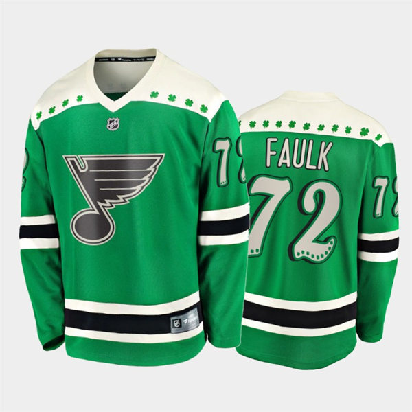 Mens St. Louis Blues #72 Justin Faulk adidas 2021 Green St. Patrick's Day Jersey Stitched