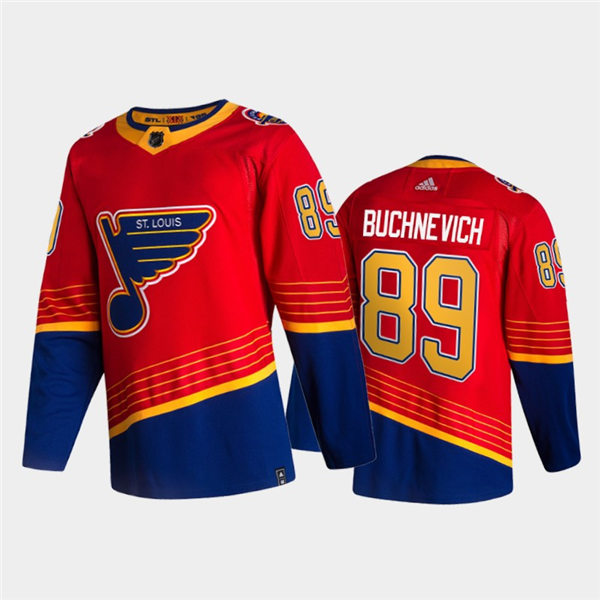 Mens St. Louis Blues #89 Pavel Buchnevich adidas 2021 Red Blue Reverse Retro Jersey Stitched
