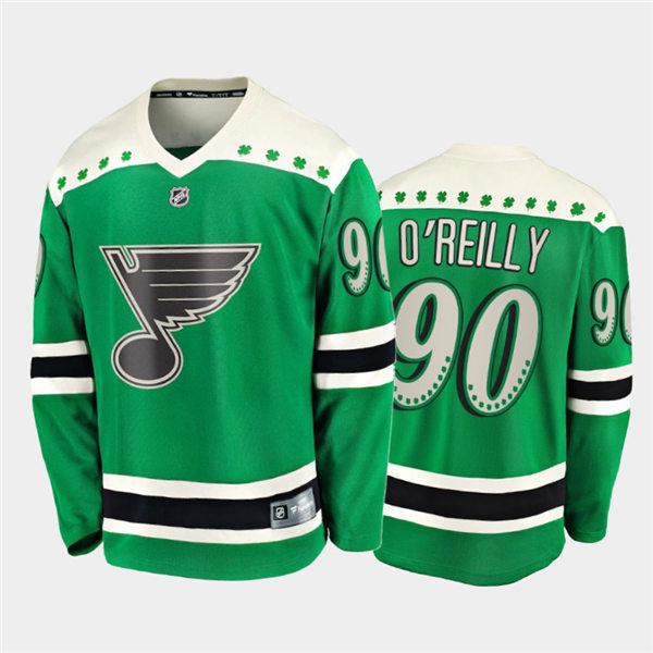 Mens St. Louis Blues #90 Ryan O'Reilly adidas 2021 Green St. Patrick's Day Jersey Stitched