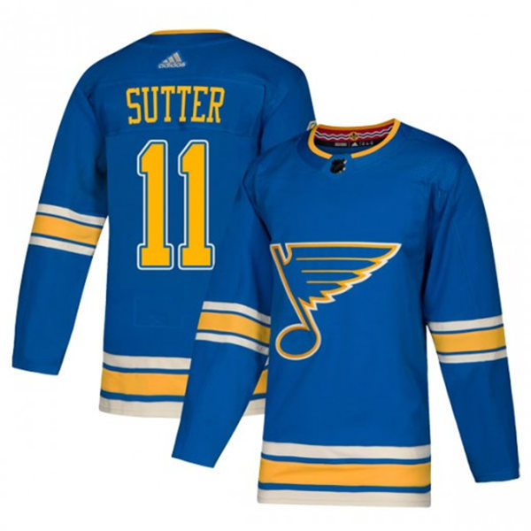 Mens St. Louis Blues Retired Player #11 Brian Sutter adidas Blue Alternate Jersey Stitched