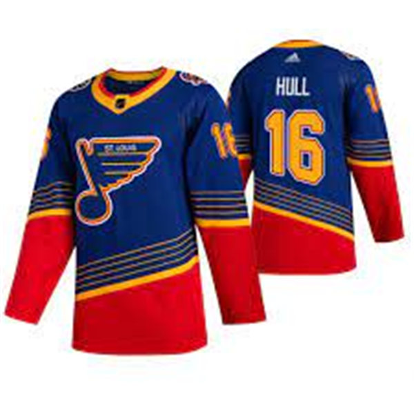 Mens St. Louis Blues Retired Player #16 Brett Hull adidas Blue Retro 1990's Jersey Stitched