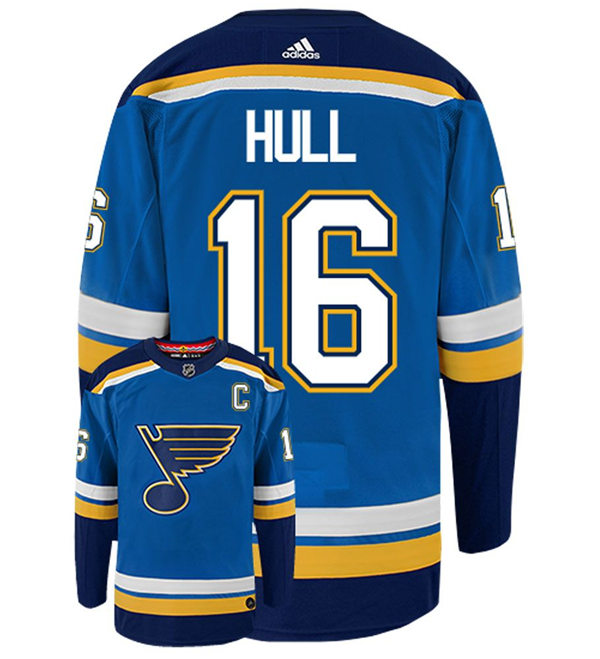 Mens St. Louis Blues Retired Player #16 Brett Hull adidas Stitched Home Blue Jersey Stitched