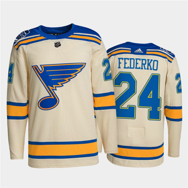 Mens St. Louis Blues Retired Player #24 Bernie Federko adidas Cream 2022 Winter Classic Edition Jersey Stitched