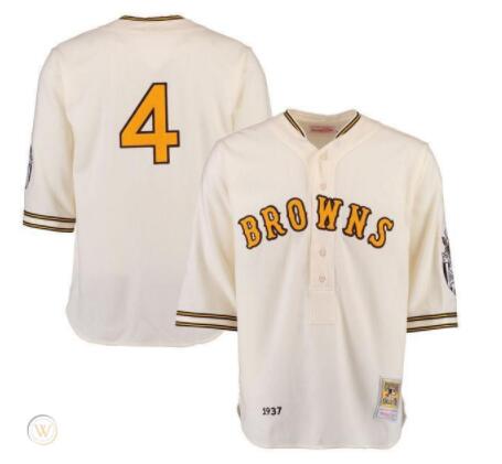 Mens St. Louis Browns #4 ROGERS HORNSBY 1937 Cream MITCHELL & NESS Cooperstown Throwback Baseball Jersey