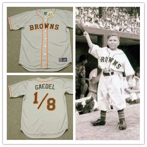 Mens St. Louis Browns 1 8 EDDIE GAEDEL 1951 grey With Name Majestic Cooperstown Throwback Baseball Jersey