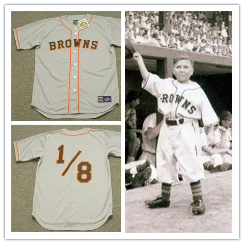 Mens St. Louis Browns 1 8 EDDIE GAEDEL Grey Majestic Cooperstown Throwback Baseball Jersey
