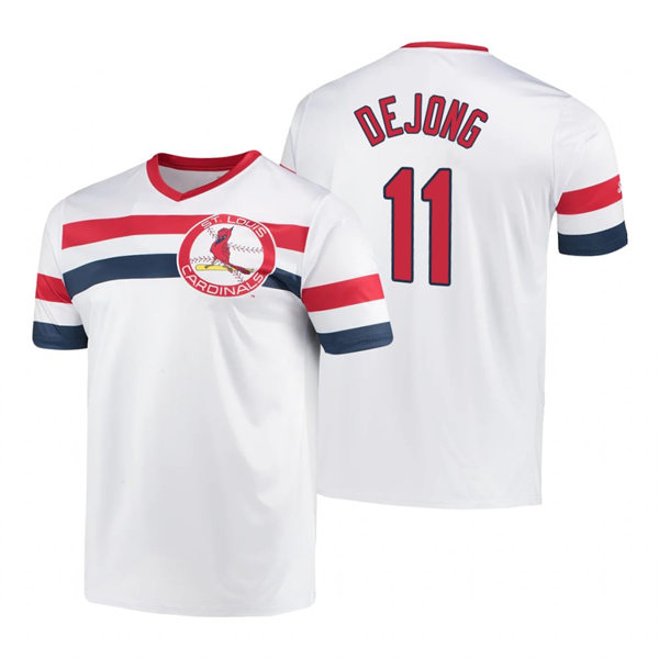 Mens St. Louis Cardinals #11 Paul DeJong Nike White Pullover V-Neck Cooperstown Collection Jersey