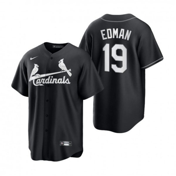 Mens St. Louis Cardinals #19 Tommy Edman Nike 2021 Black White Fashion Jersey