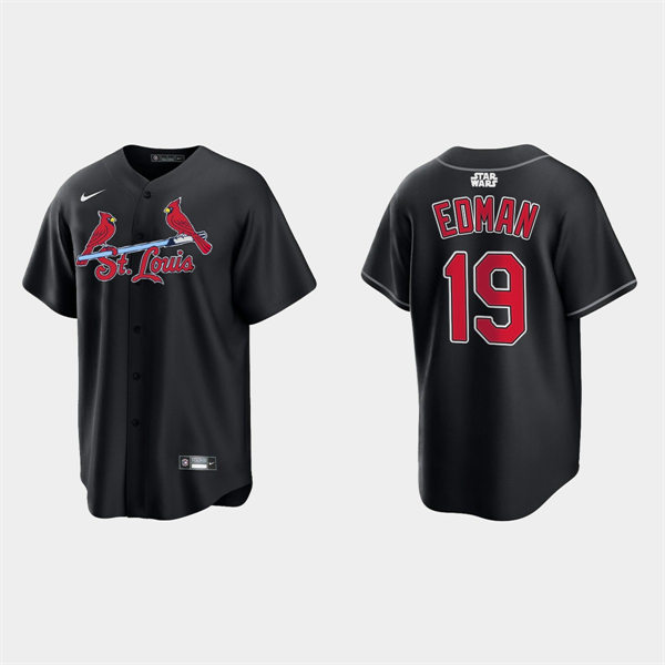 Mens St. Louis Cardinals #19 Tommy Edman Nike 2022 Black Star Wars Jersey