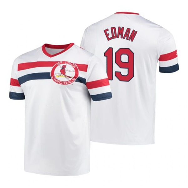 Mens St. Louis Cardinals #19 Tommy Edman Nike White V-Neck Cooperstown Collection Jersey