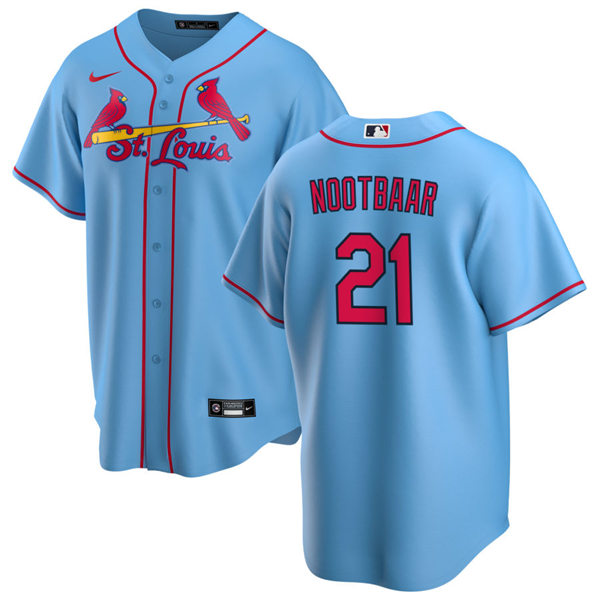 Mens St. Louis Cardinals #21 Lars Nootbaar Nike Light Blue Alternate CoolBase Jersey