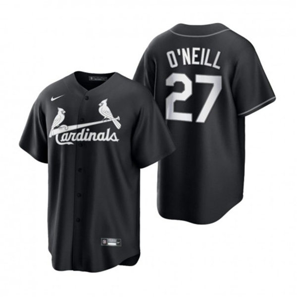 Mens St. Louis Cardinals #27 Tyler O'Neill Nike 2021 Black White Fashion Jersey