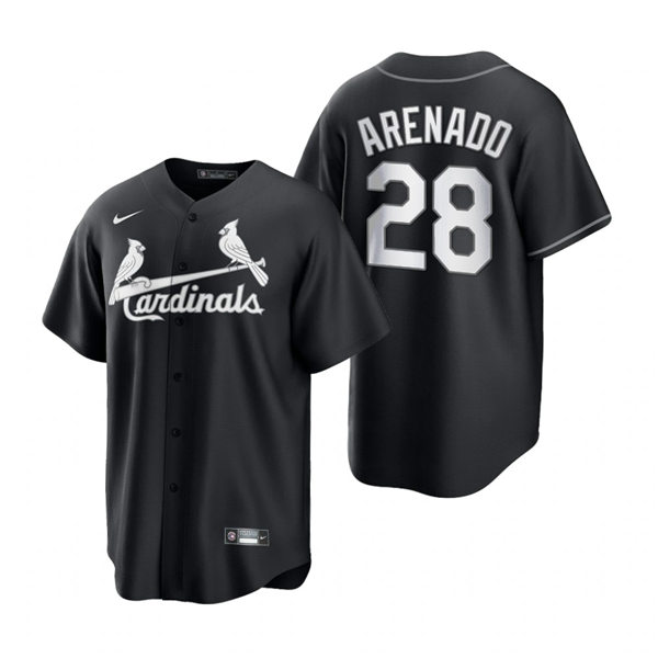Mens St. Louis Cardinals #28 Nolan Arenado Nike 2021 Black White Fashion Jersey