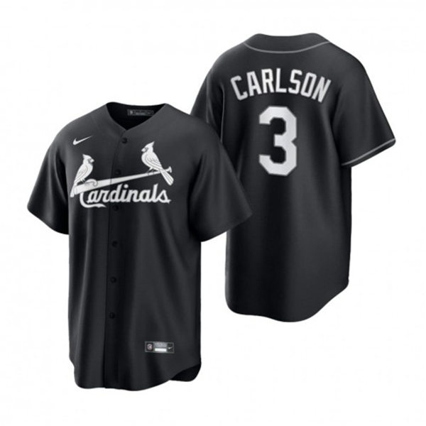 Mens St. Louis Cardinals #3 Dylan Carlson Nike 2021 Black White Fashion Jersey