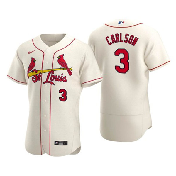Mens St. Louis Cardinals #3 Dylan Carlson Nike Cream Alternate Flex Base Player Jersey