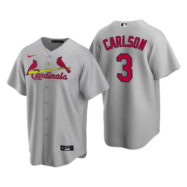 Mens St. Louis Cardinals #3 Dylan Carlson Nike Grey Road Cool Base Jersey