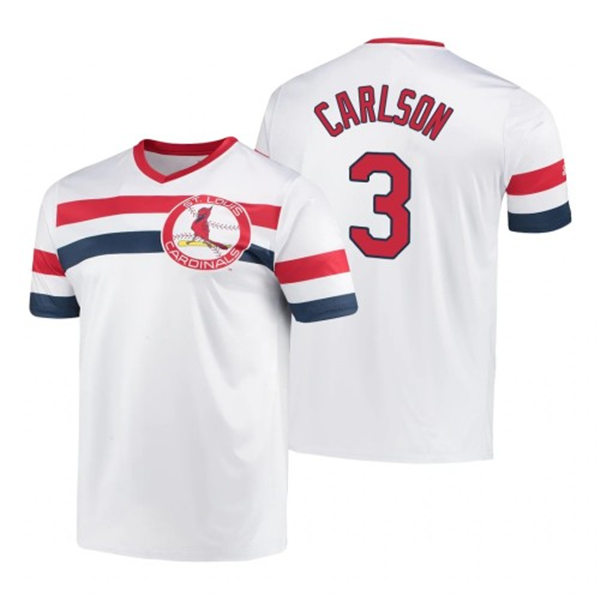 Mens St. Louis Cardinals #3 Dylan Carlson Nike White V-Neck Cooperstown Collection Jersey