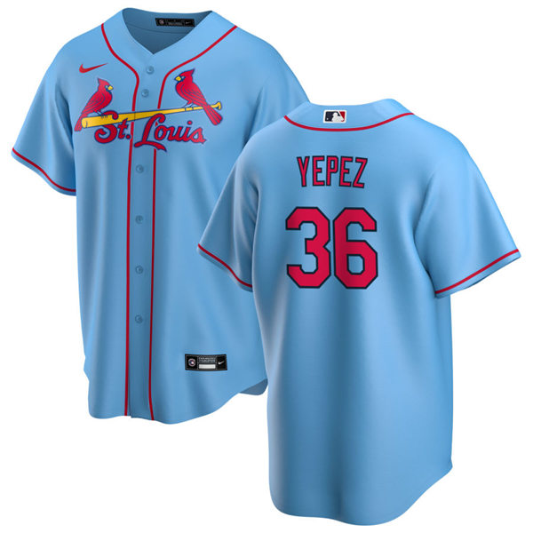Mens St. Louis Cardinals #36 Juan Yepez Nike Light Blue Alternate CoolBase Jersey