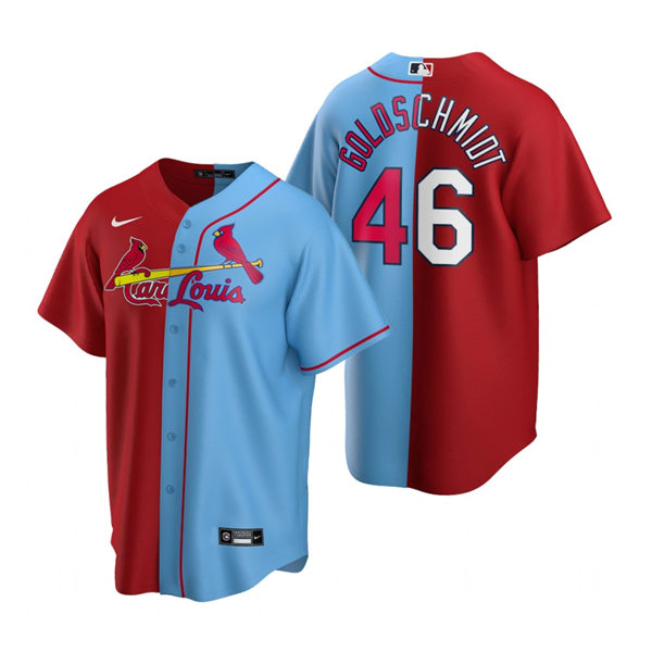 Mens St. Louis Cardinals #46 Paul Goldschmidt Nike Blue Red Split Two-Tone Jersey