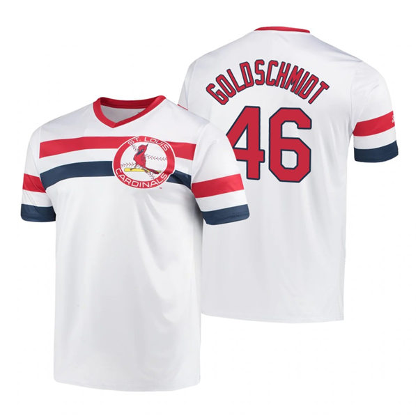Mens St. Louis Cardinals #46 Paul Goldschmidt Nike White V-Neck Cooperstown Collection Jersey