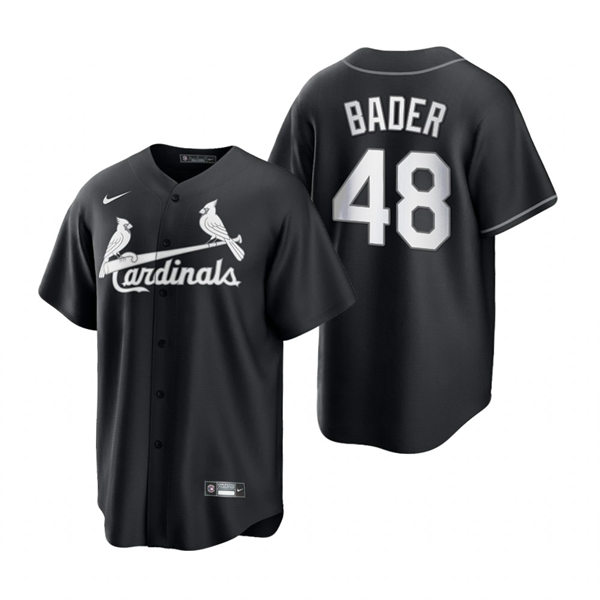 Mens St. Louis Cardinals #48 Harrison Bader Nike 2021 Black White Fashion Jersey