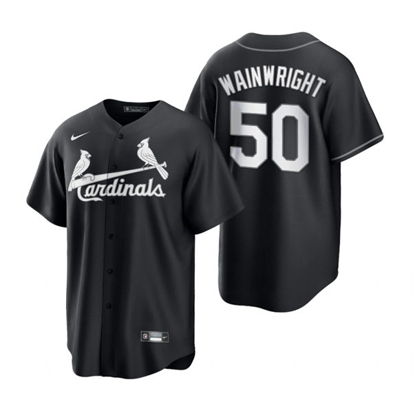 Mens St. Louis Cardinals #50 Adam Wainwright Nike 2021 Black White Fashion Jersey