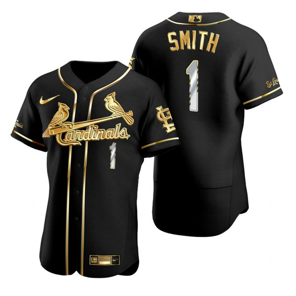 Mens St. Louis Cardinals Retired Player #1 Ozzie Smith Nike Black Gold Edition Jersey