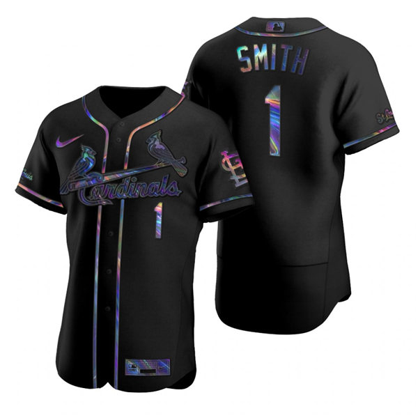 Mens St. Louis Cardinals Retired Player #1 Ozzie Smith Nike Black Holographic Golden Edition Jersey