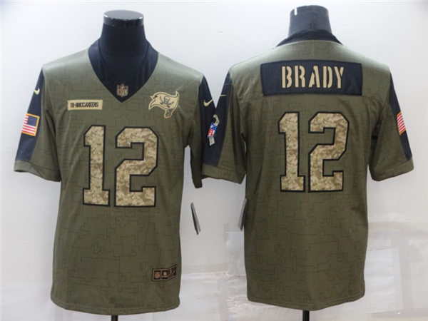 Mens Tampa Bay Buccaneers #12 Tom Brady Nike 2021 Olive Camo Number Salute To Service Limited Jersey